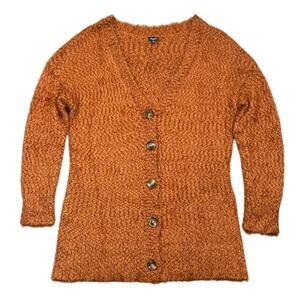 Splendid Textured Fuzzy Knit Button Front Cardigan in Rust Brown - S